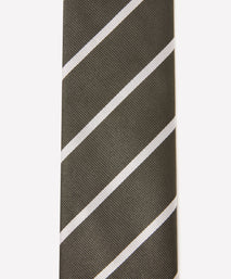Green & White Single Stripe Silk Woven Tie
