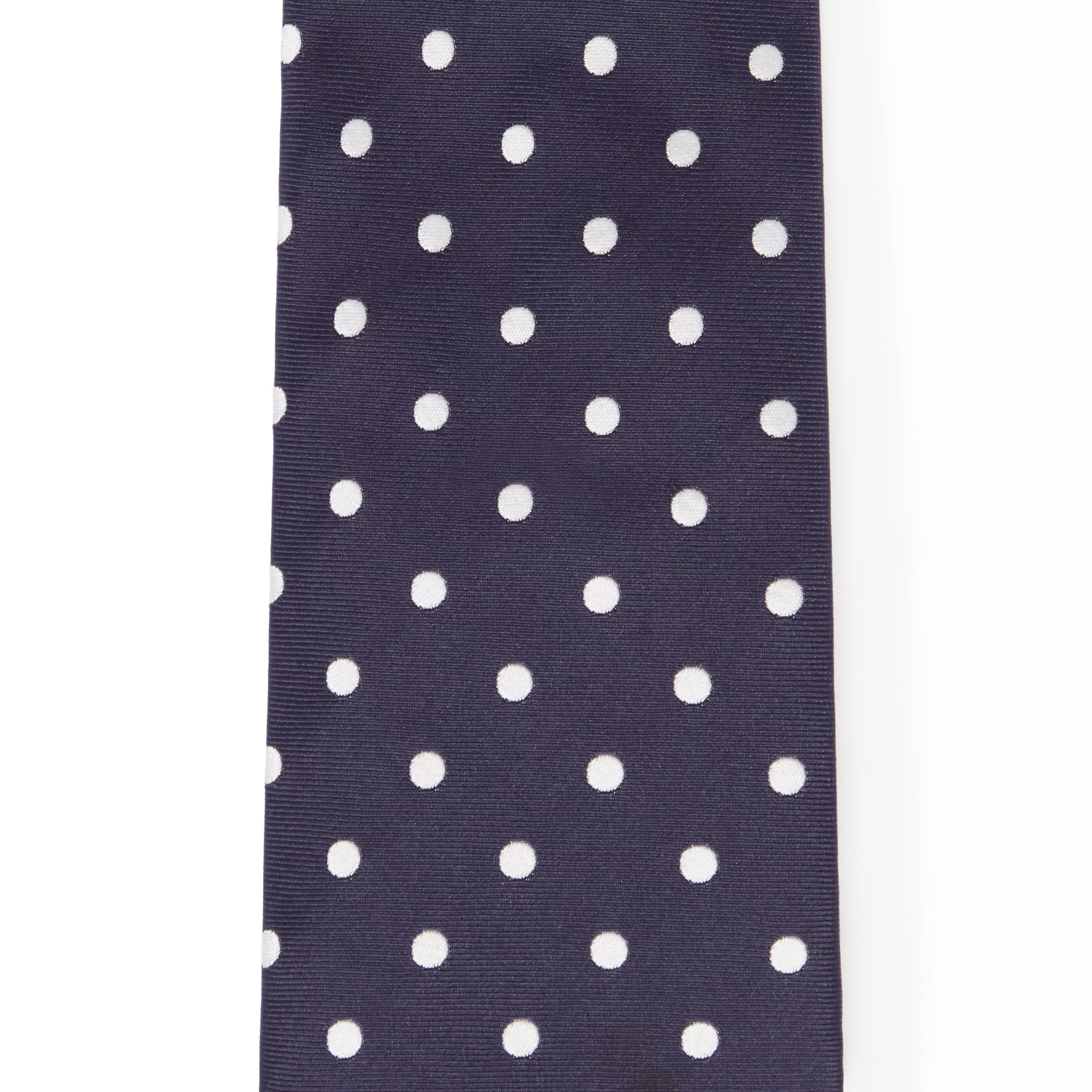 Navy Blue & White Polka Dot Silk Woven Tie