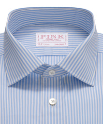Pale Blue & White Tailored Fit Double Cuff Essential Bengal Stripe Formal Shirt