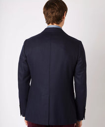 Navy Blue Tailored Fit Merino Wool Unstructured Jacket