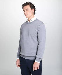 Pale Grey Merino Wool Crew Neck Sweater