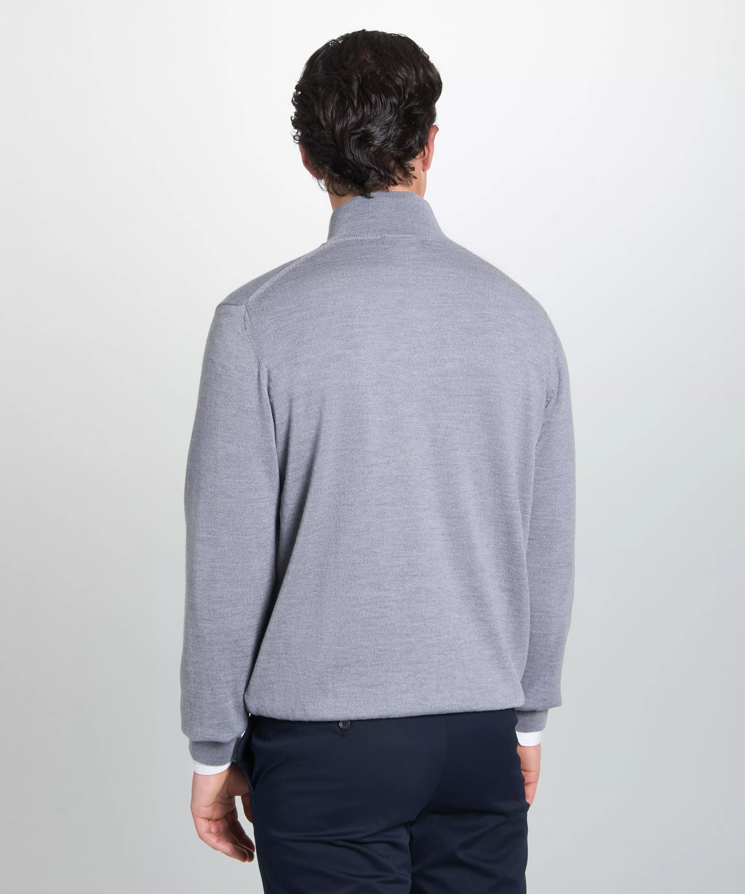 Pale Grey Merino Wool Zip Neck Sweater