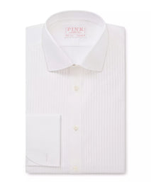 White Tailored Fit Evening Double Cuff Pleat Front Poplin Shirt