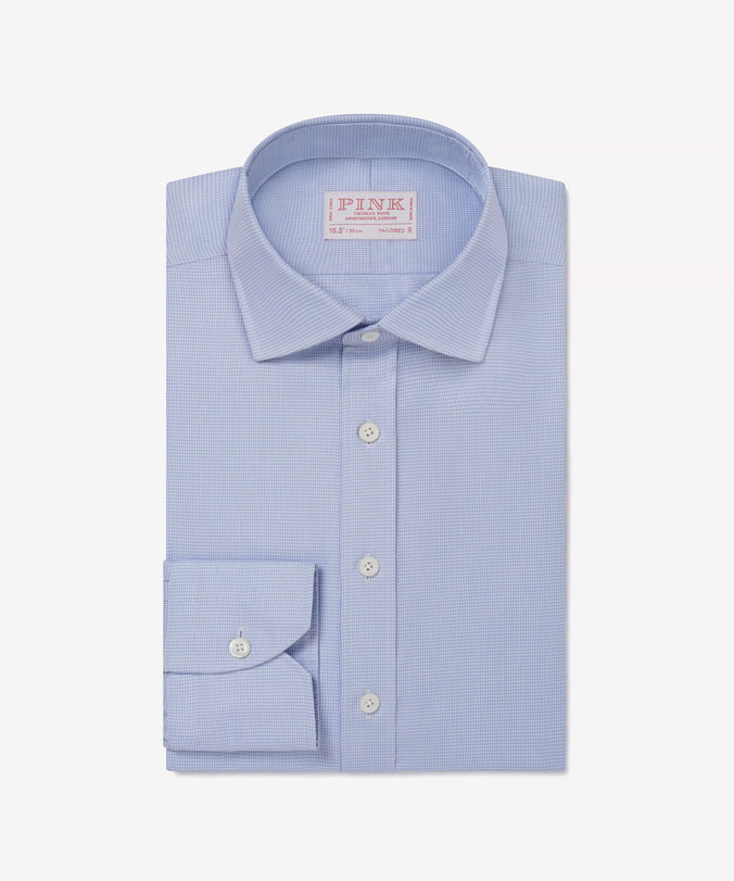 Blue & White Tailored Fit Micro Puppytooth Formal Shirt