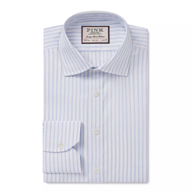 Pale Blue & White Classic Fit Formal Fil-à-Fil Stripe Shirt